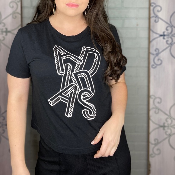 Adidas Spell Out Short Sleeve Block Letter Graphic Tee Black & White Size Medium - Picture 3 of 12